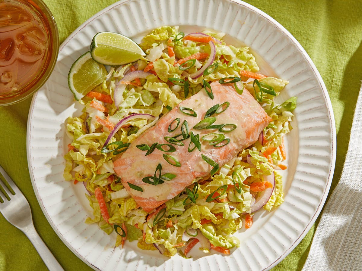 The dressing is the real star of this salmon and napa cabbage salad