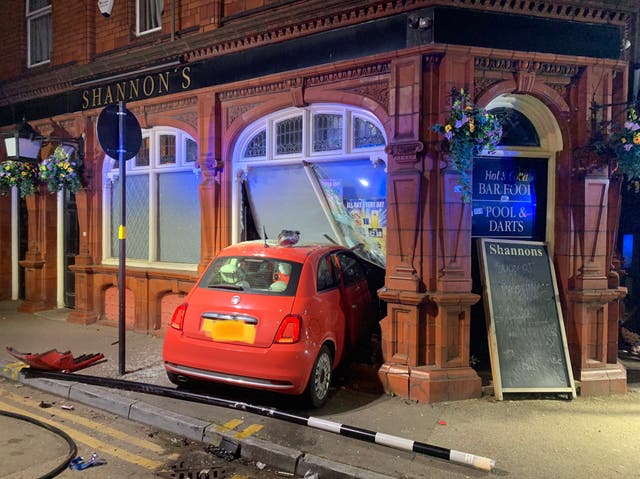The scene after a car crashed into the side of Shannon’s pub in Bordesley Green, in Birmingham (West Midlands Fire Service/PA)