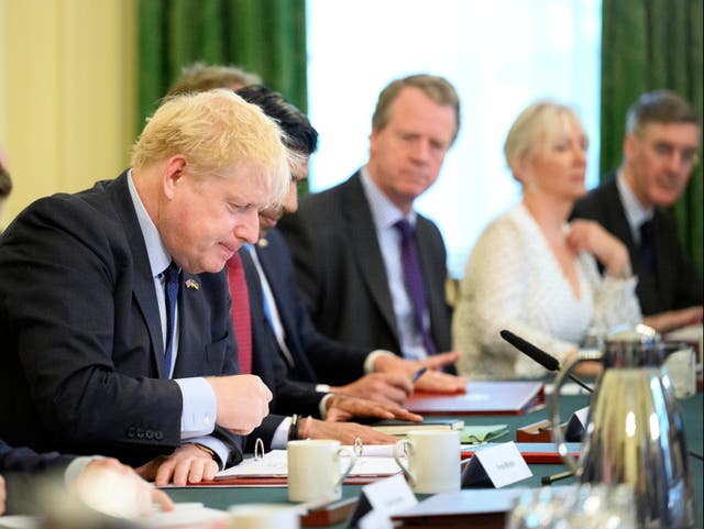 <p>Boris Johnson, pictured at Tuesday’s cabinet meeting, could reshuffle his ministers </p>