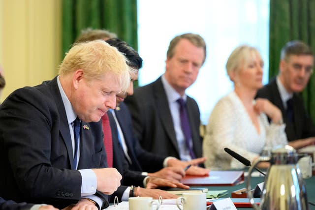 <p>Boris Johnson, pictured at Tuesday’s cabinet meeting, could reshuffle his ministers </p>