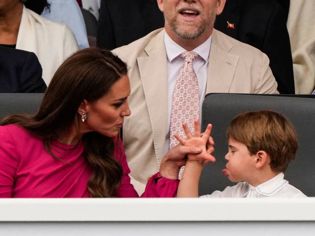 <p>Kate Middleton and Prince Louis at the Platinum Jubilee Pageant</p>