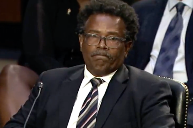 <p>Garnell Whitfield Jr, whose mother Ruth was killed in the Buffalo massacre, testifies before the Senate Judiciary Committee on Tuesday</p>