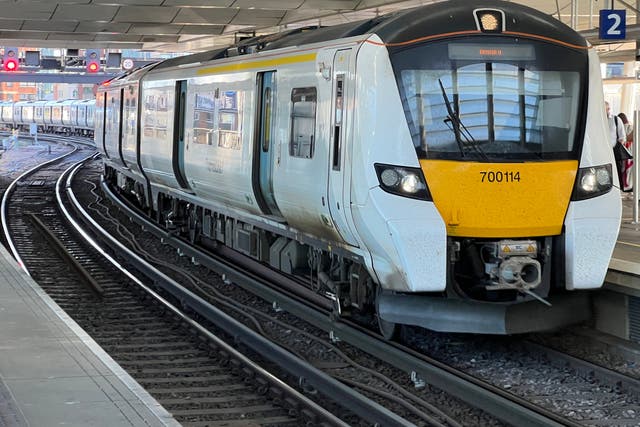 <p>Driver only: a Thameslink train at Blackfriars in central London. Routinely these services are operated with only one member of staff </p>