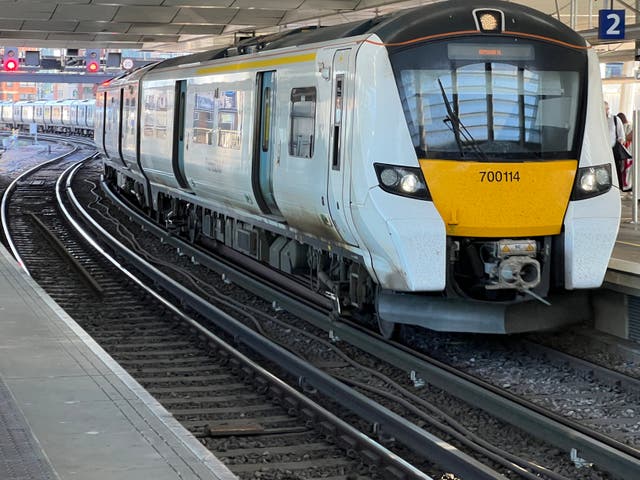 <p>A Thameslink train at Blackfriars in central London, where many services have been cancelled or heavily delayed </p>