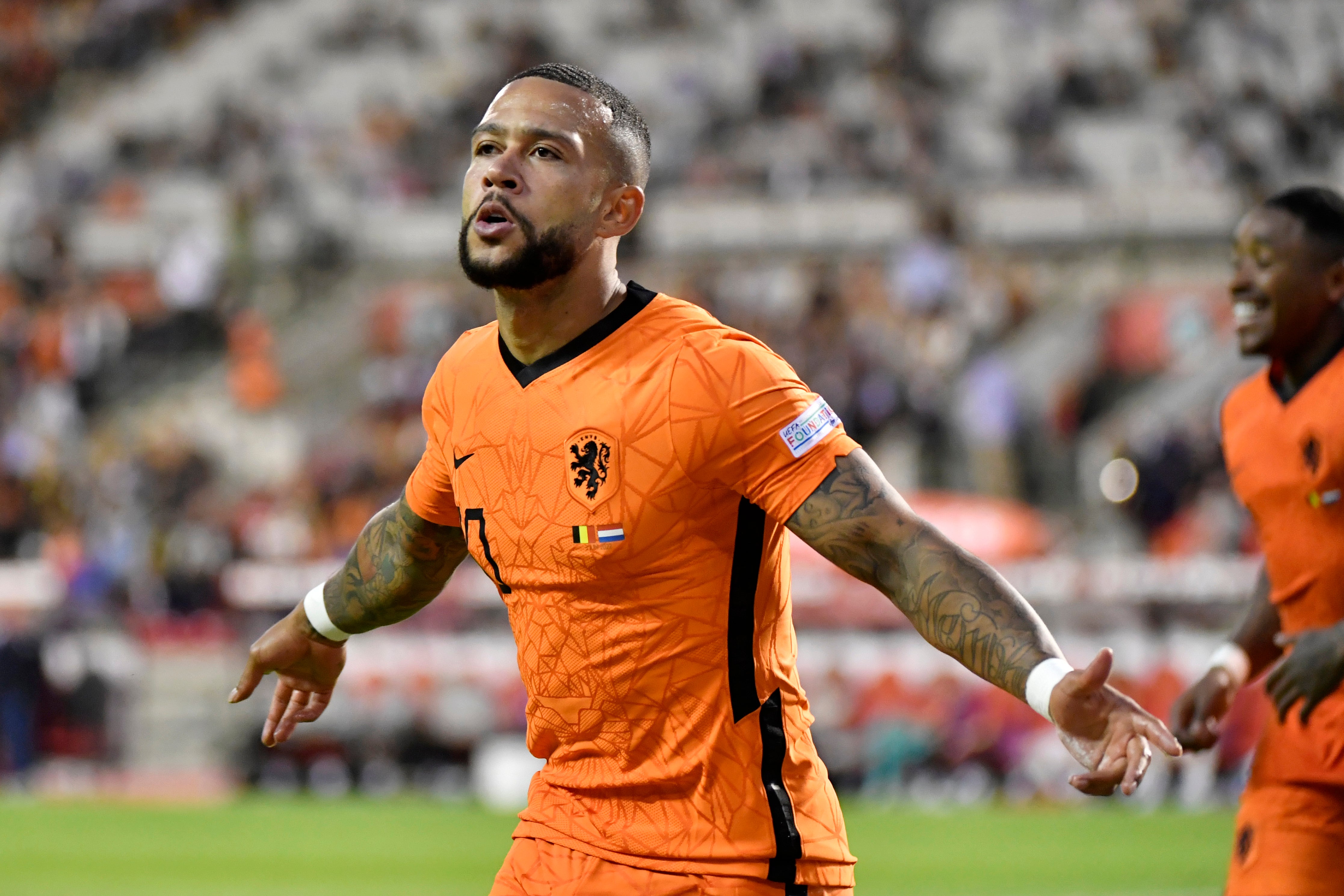 Memphis Depay scored in Holland’s 4-1 Nations League victory over Belgium on Friday (Geert Vanden Wijngaert/AP)