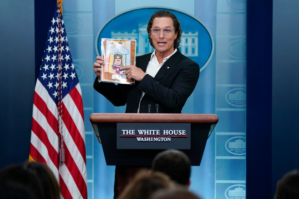 Matthew McConaughey holds up artwork of children killed in Uvalde in White House briefing: ‘These lives matter’