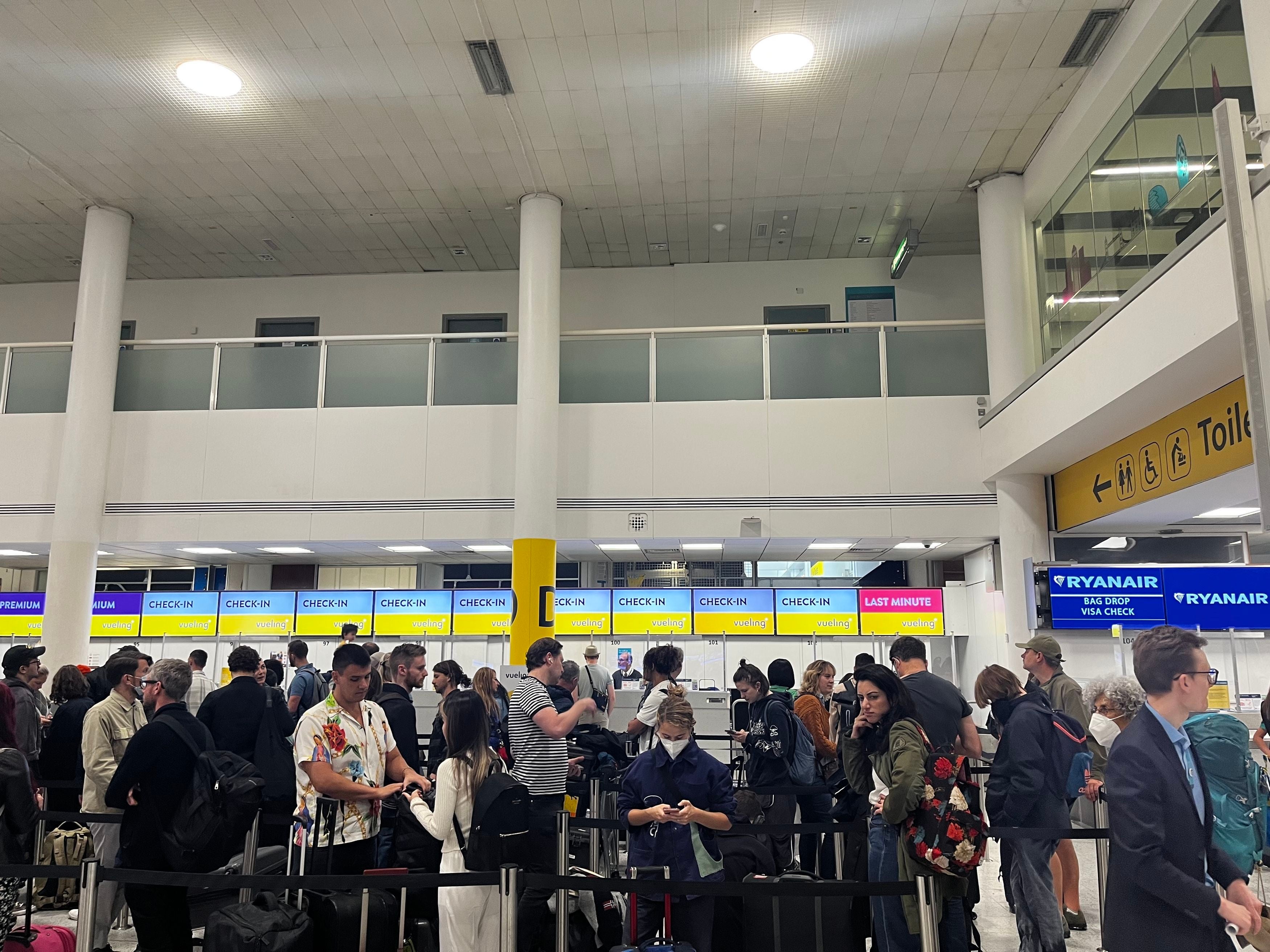 Queues at Gatwick airport during the chaos of flight cancellations