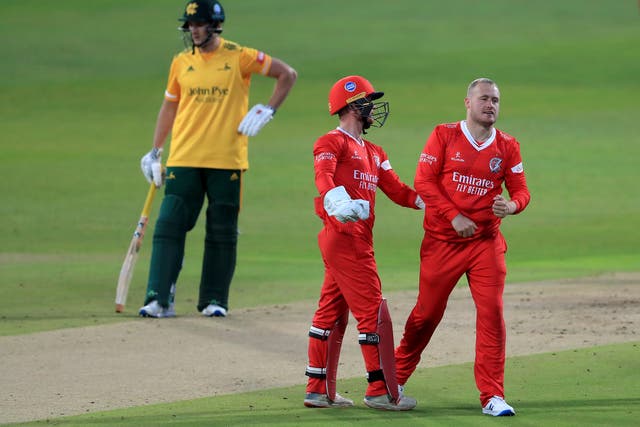 Matt Parkinson celebrates taking a wicket for Lancashire (Mike Egerton/PA)