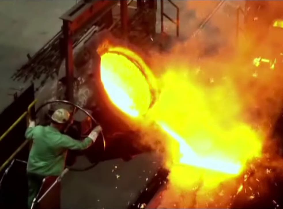 <p>A video by Caterpillar Mapleton Foundry shows iron being melted at 2,600 degrees Fahrenheit </p>