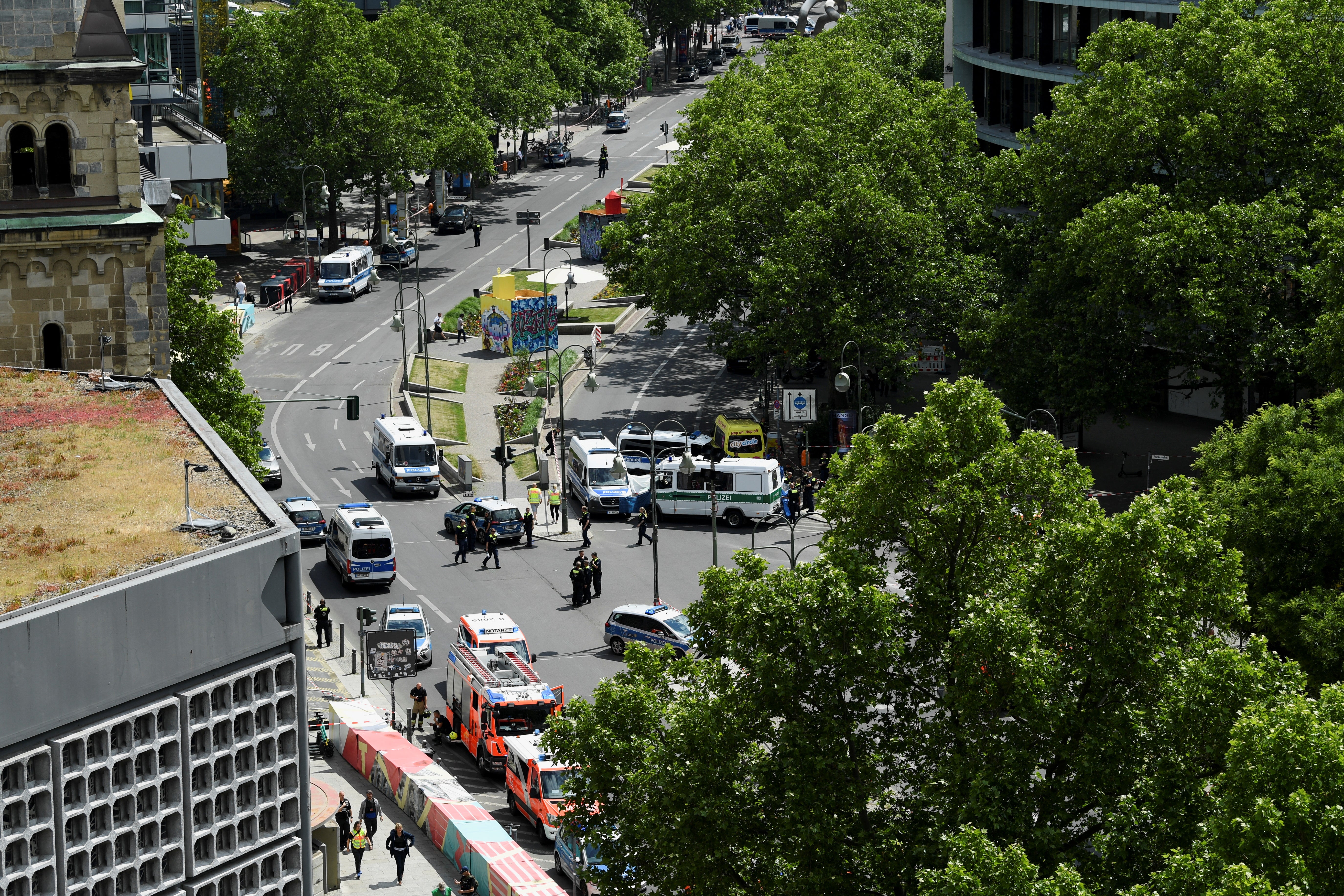 A general view shows the area where a car crashed into a group of people near Breitscheidplatz in Berlin