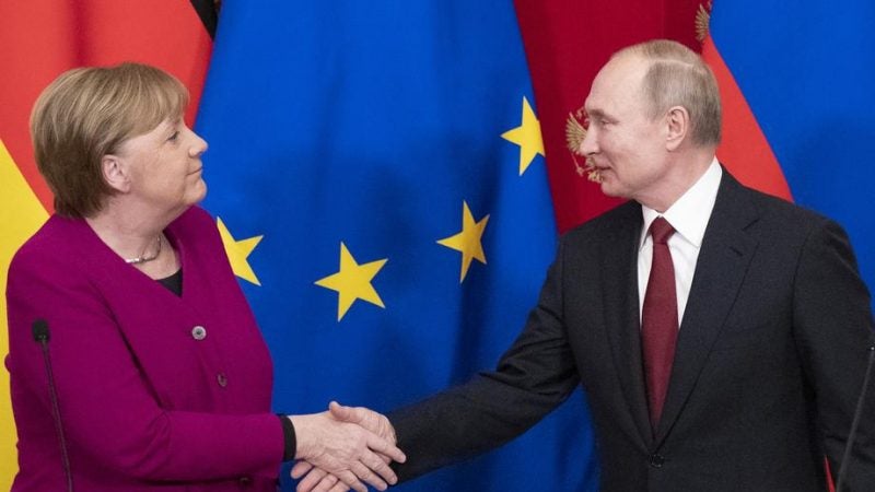 Angela Merkel and Vladimir Putin meet in 2020