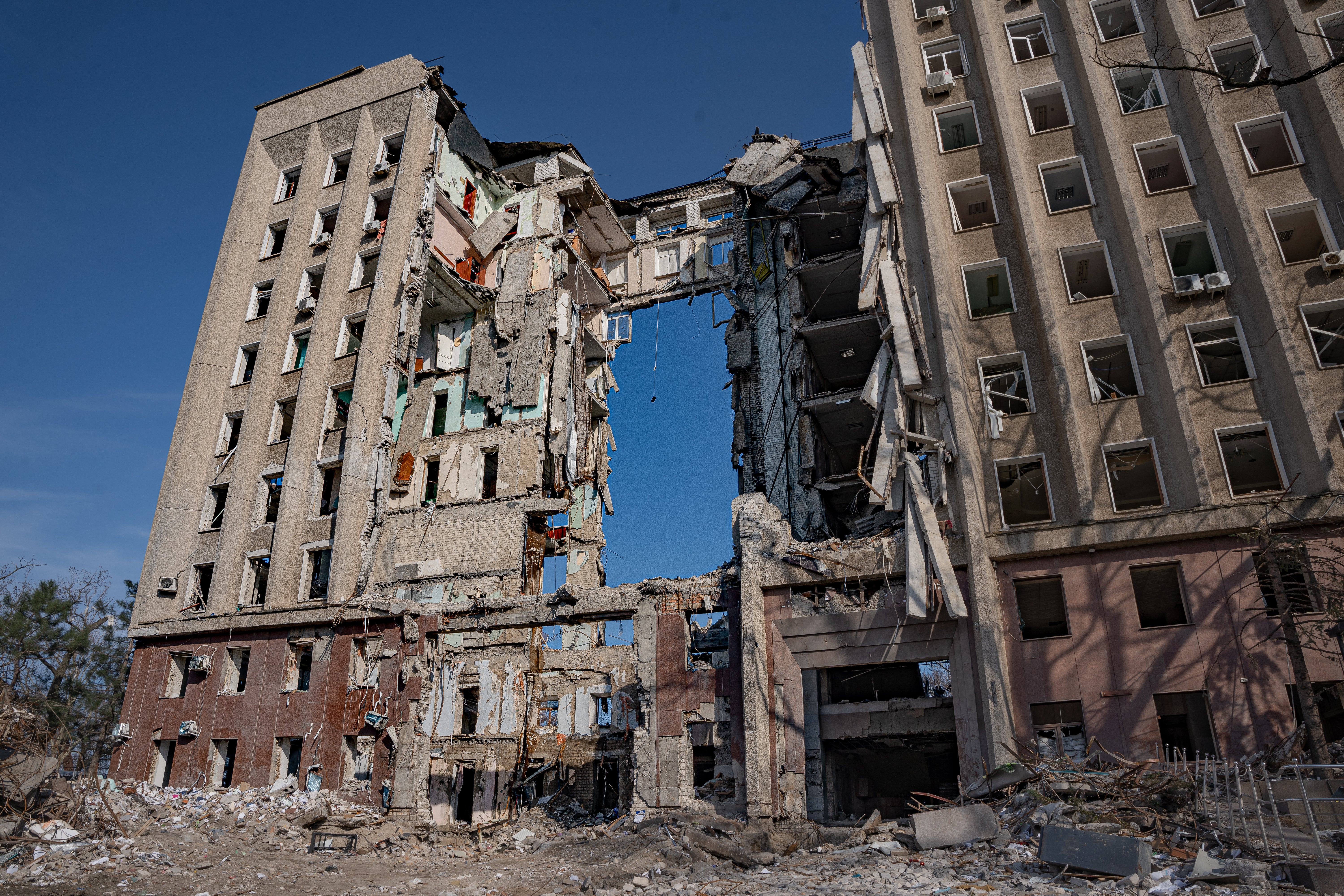 The destroyed remains of Mykolaiv’s main administrative building – hit by a Russian airstrike