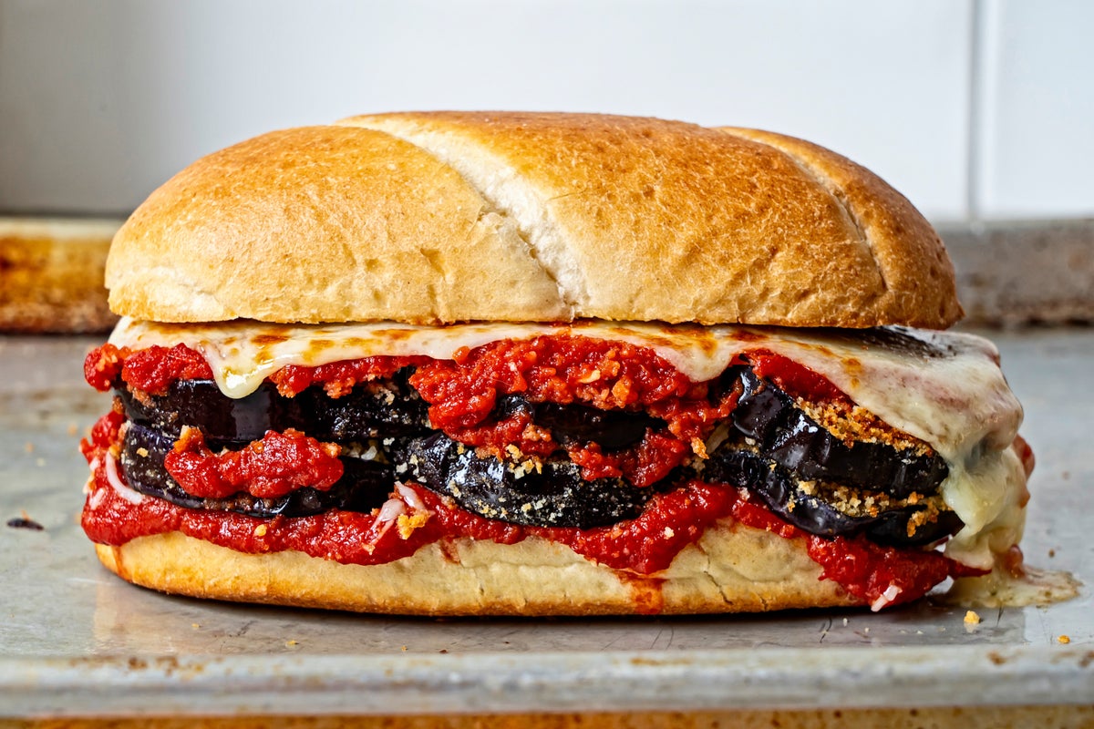 Aubergine parmesan sandwiches are an easy dinner for two people
