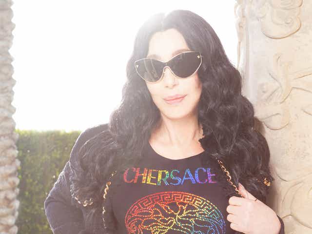 <p>Cher in the ‘Chersace’ T-shirt</p>