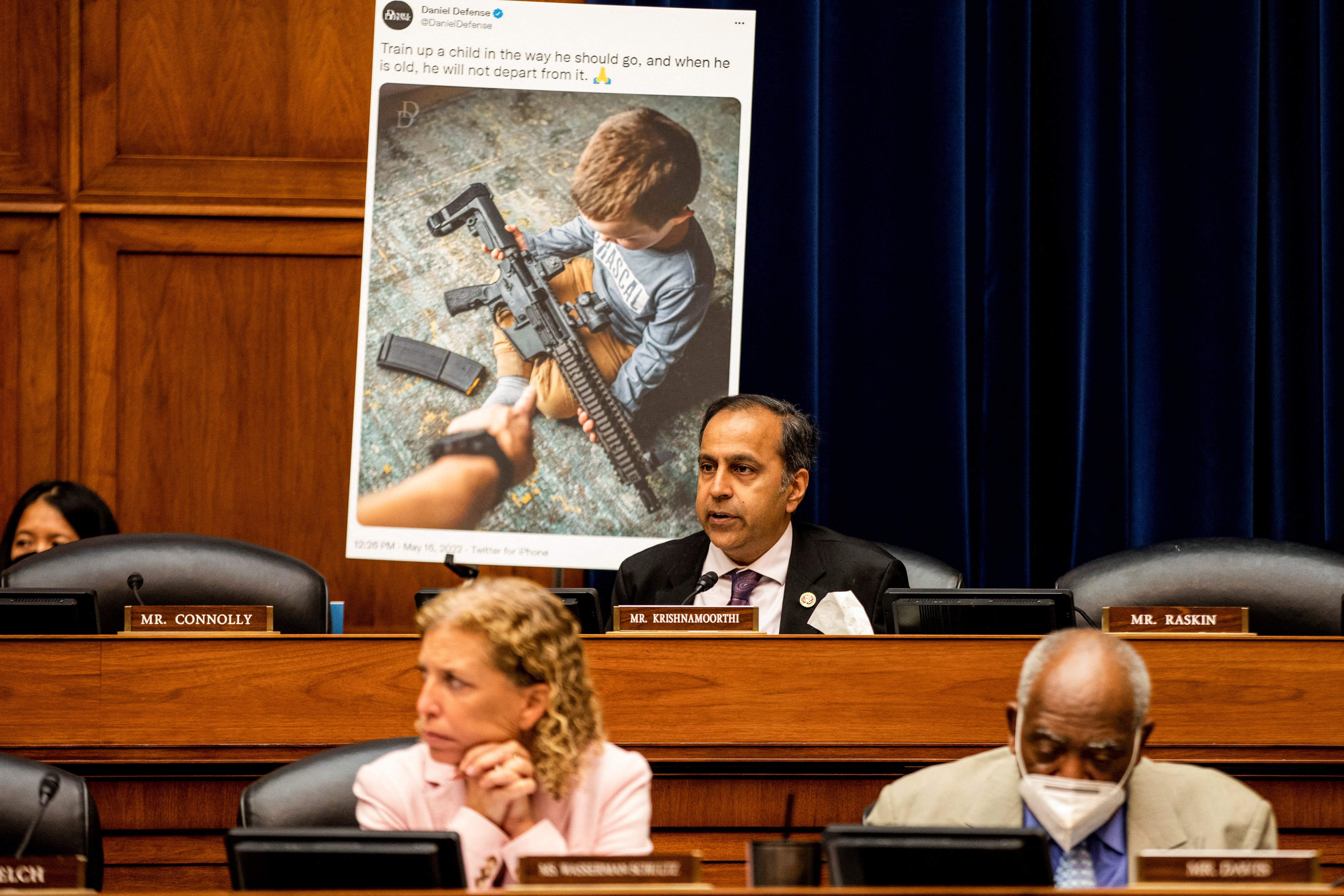 Representative Raja Krishnamoorthi (D-IL), speaks during a House Committee on Oversight and Reform hearing on gun violence on Capitol Hill in Washington, U.S. June 8, 2022