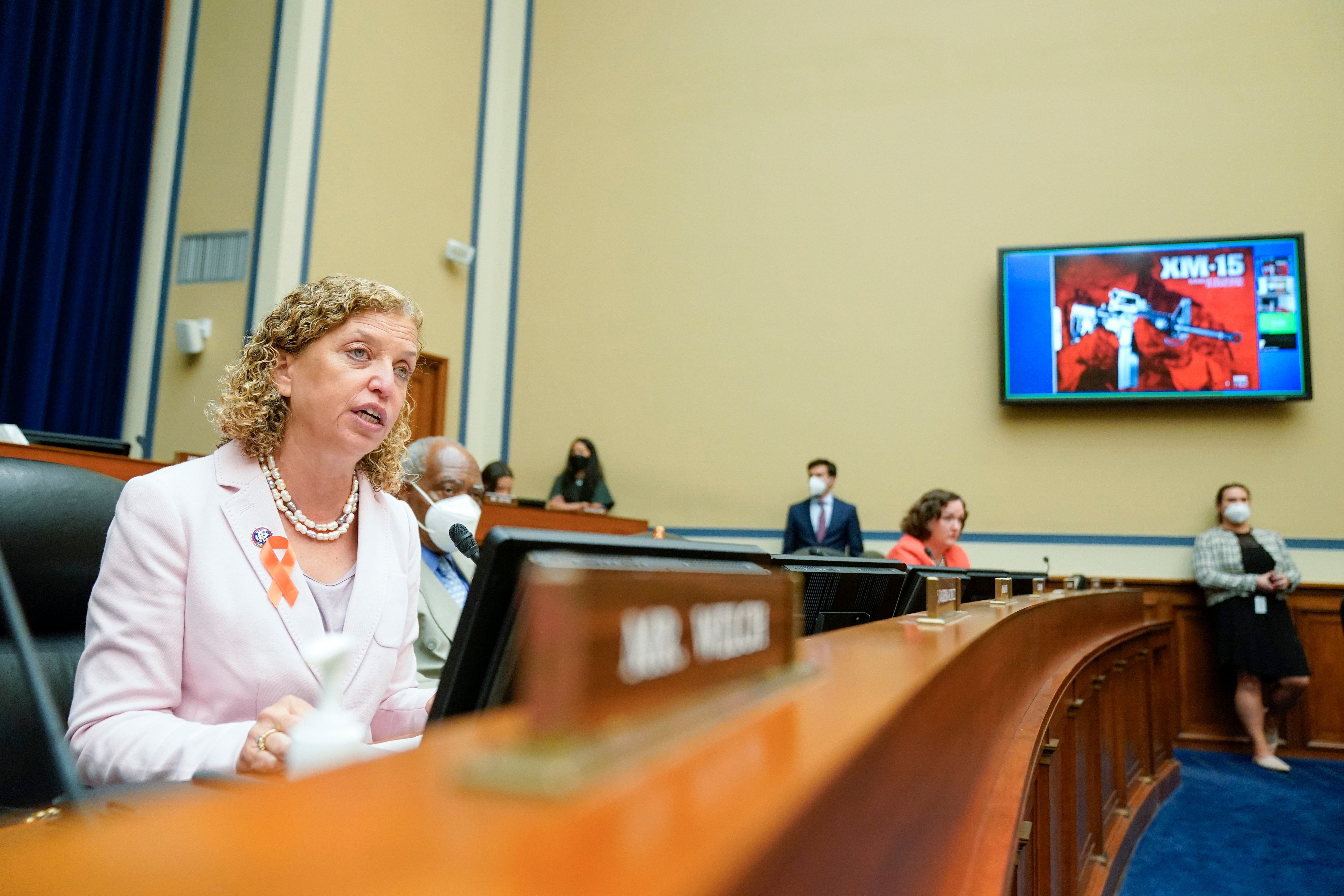Rep. Debbie Wasserman Schultz, D-Fla., speaks during a House Committee on Oversight and Reform hearing on gun violence on Capitol Hill in Washington, Wednesday, June 8, 2022