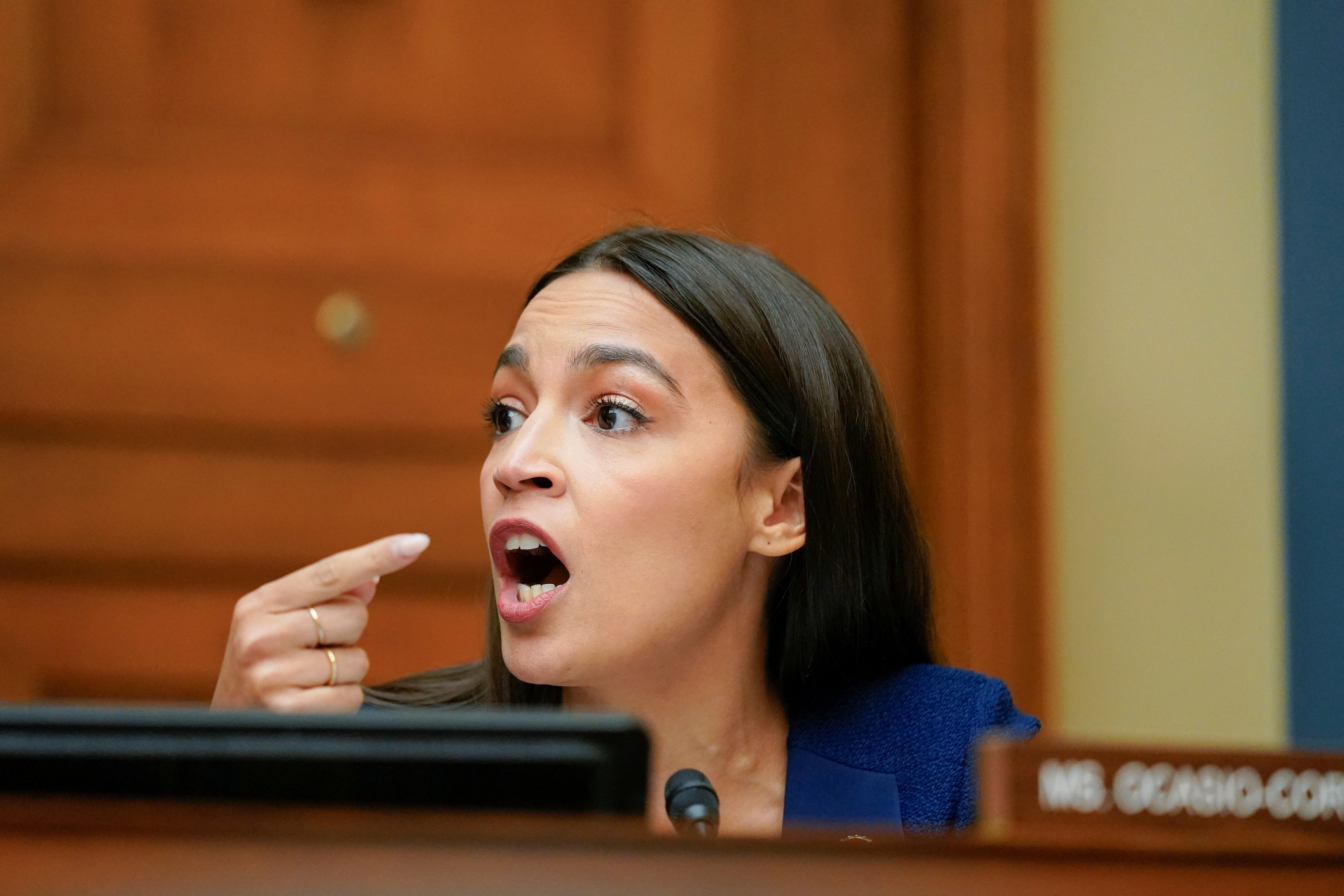 U.S. Representative Alexandria Ocasio-Cortez (D-NY) speaks during a House Committee on Oversight and Reform hearing on gun violence on Capitol Hill in Washington, U.S. June 8, 2022