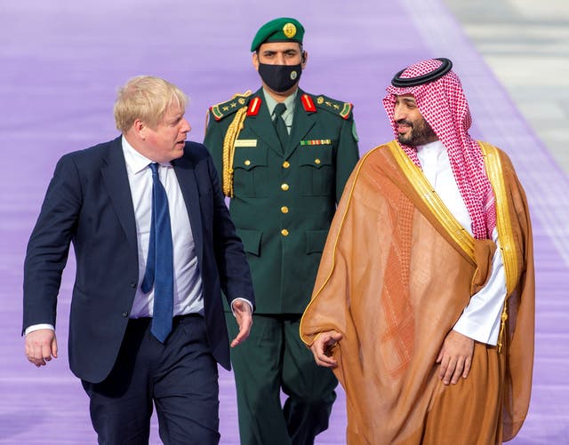 <p>Boris Johnson pictured with Saudi crown prince Mohammed bin Salman in 2022</p>