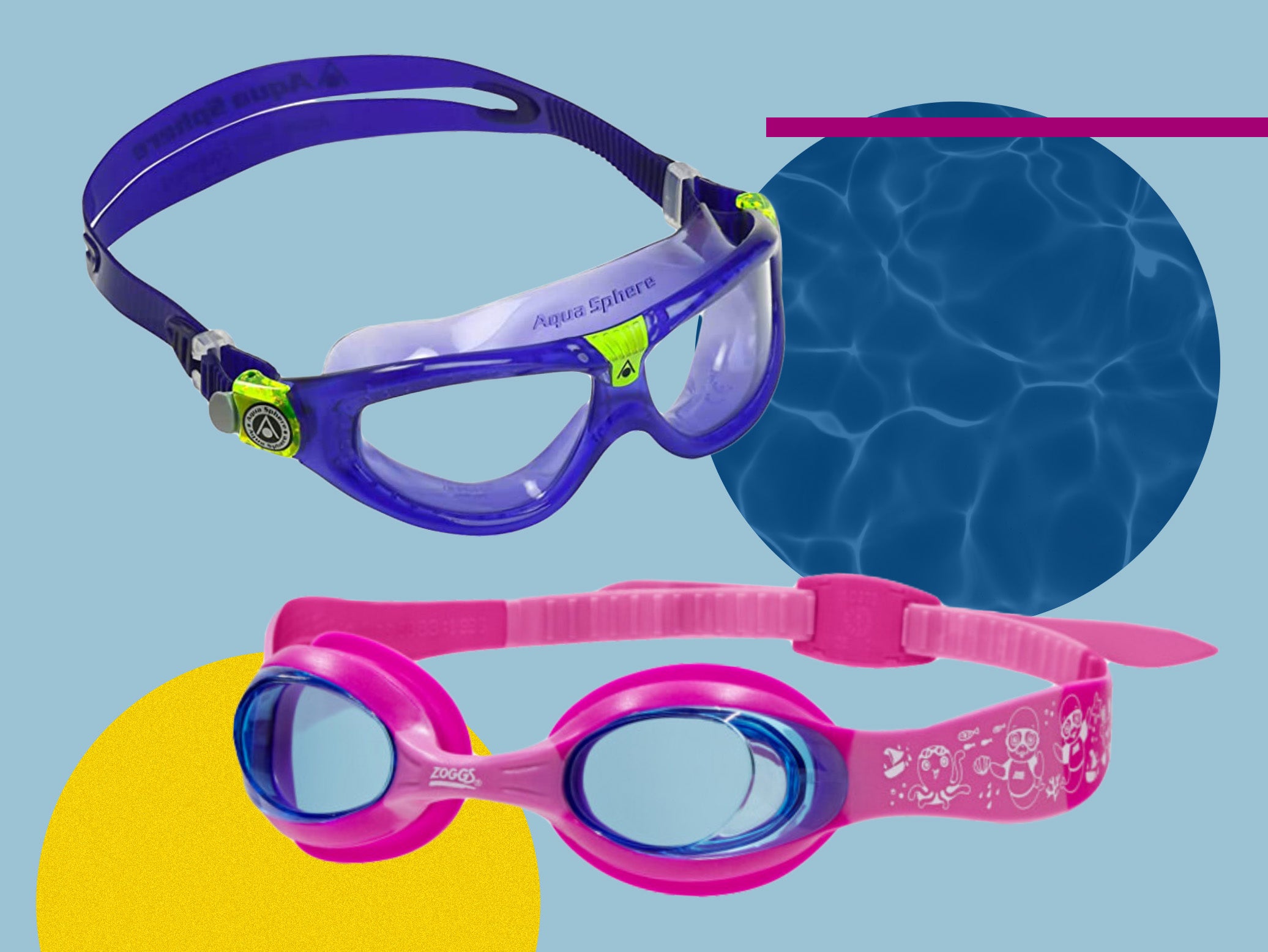 pink in 4 colors: yellow red blue for child Swim mask extra wide viewing 