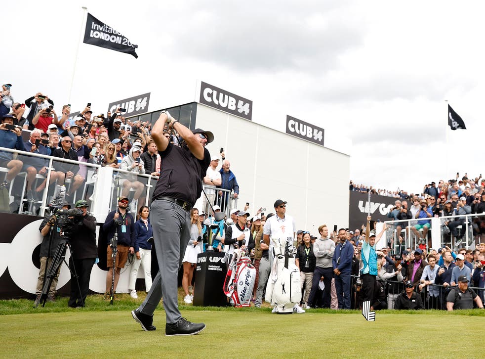 <p>Phil Mickelson tees off at Centurion Club on day one</p>