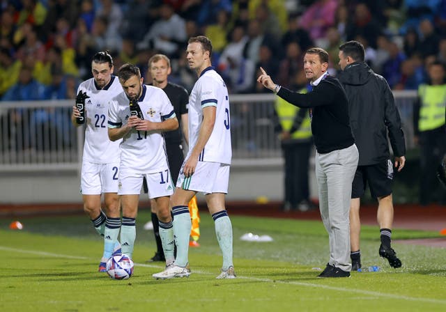 Northern Ireland manager Ian Baraclough (right) saw his side slip to another Nations League loss (Valdrin Xhemaj/PA)