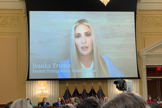 <p>The January 6 committee plays footage of Ivanka Trump’s testimony at Thursday’s hearing</p>
