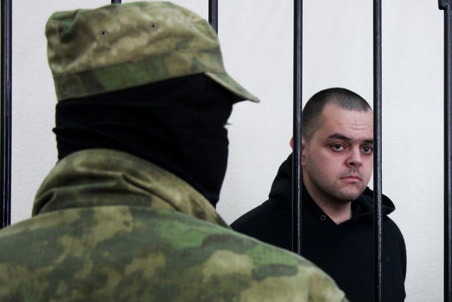 <p>Aiden Aslin when he was in court in Donetsk </p>