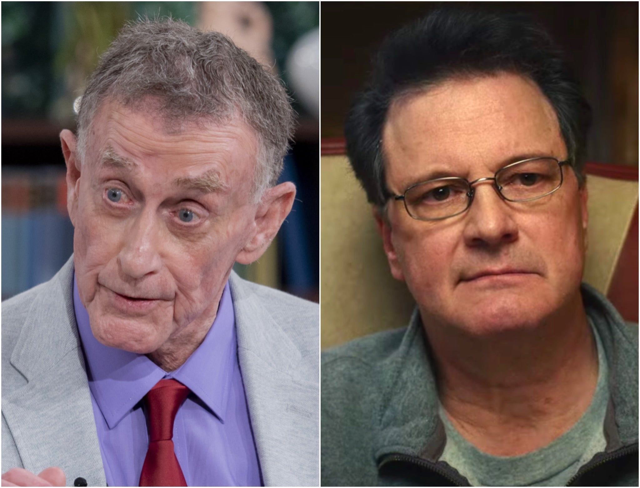 Michael Peterson (left) and Colin Firth, who plays Peterson in HBO’s ‘The Staircase’