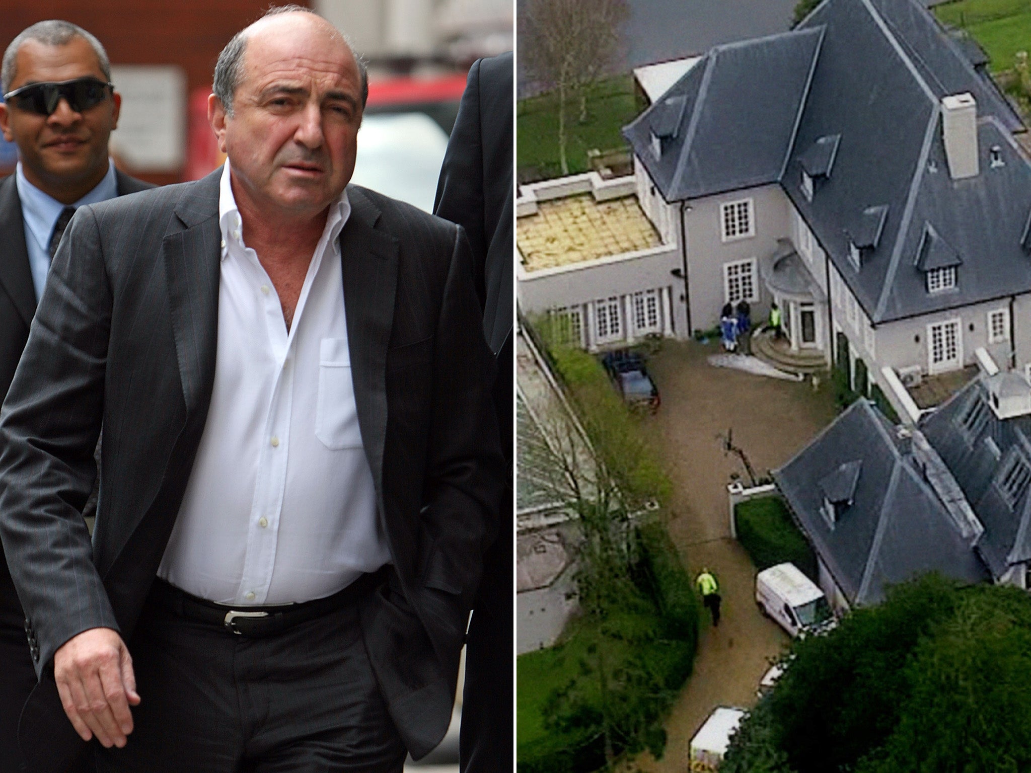 Boris Berezovsky (left) and the scene of his death at home in 2013