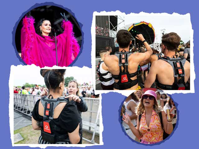 <p>‘Music is for everybody’: Jesssie Ware (top left) is among the acts at Brixton’s Mighty Hoopla festival whose set is experienced by deaf fans wearing haptic suits </p>