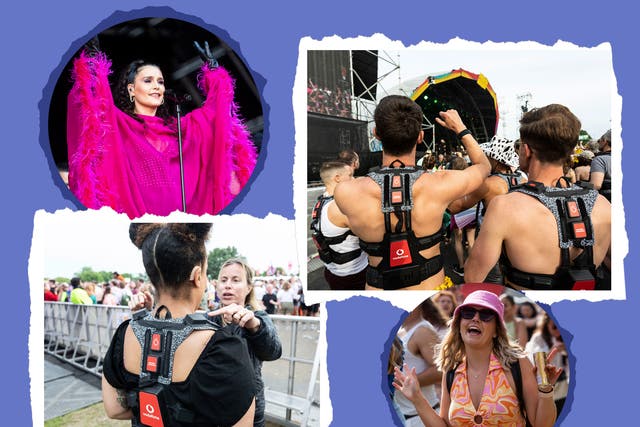 <p>‘Music is for everybody’: Jesssie Ware (top left) is among the acts at Brixton’s Mighty Hoopla festival whose set is experienced by deaf fans wearing haptic suits </p>