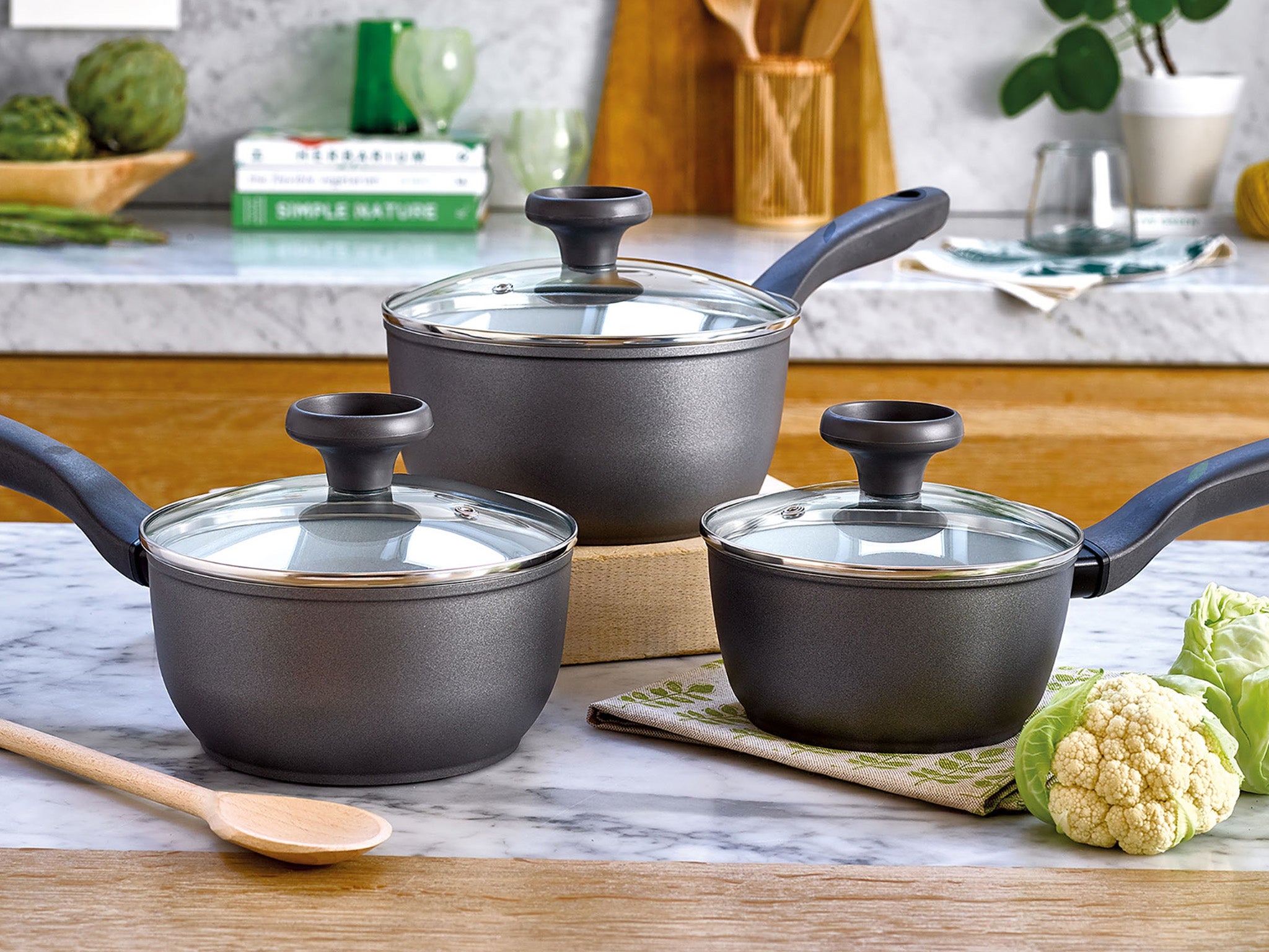 Set of 3 Non Stick Saucepans Cookware Induction Hob Cooking Pots Pan Kitchen UK 