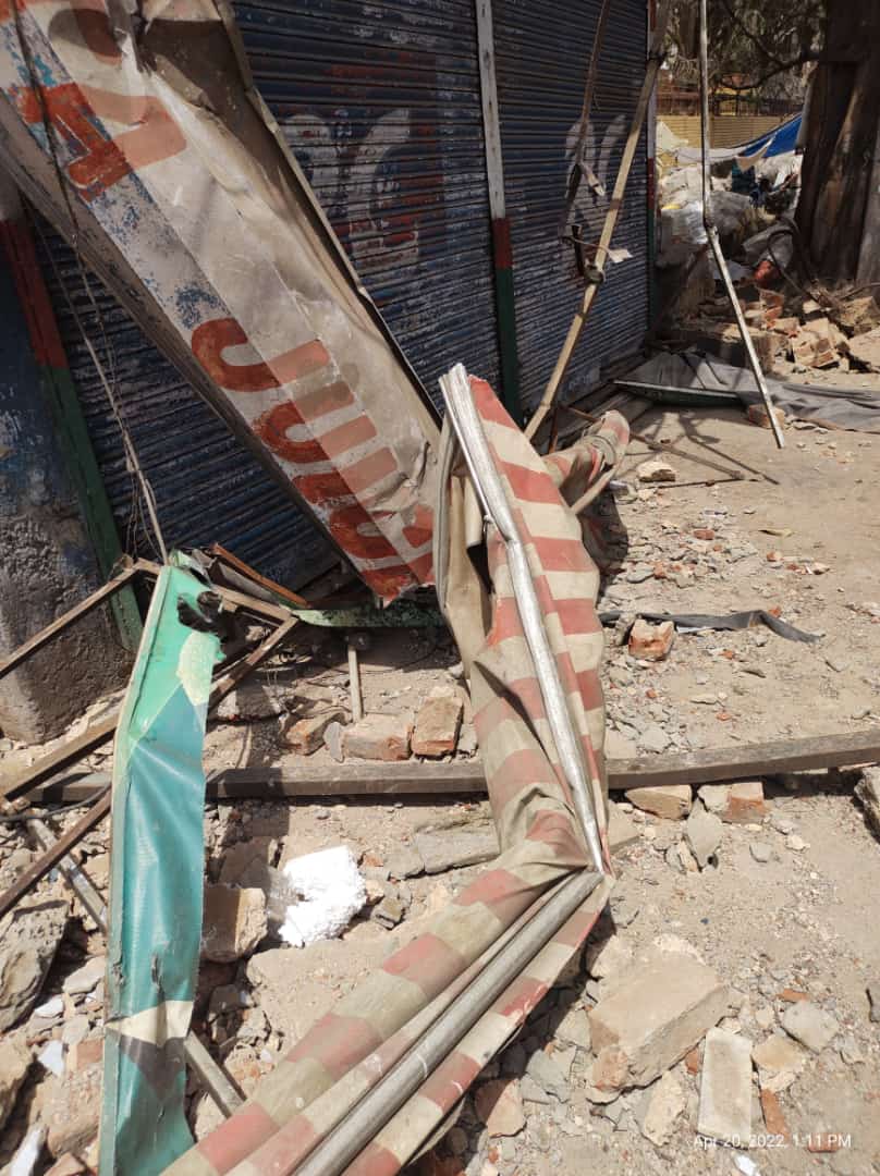 The remains of Ganesh Gupta’s demolished juice shop in Delhi’s Jahangirpuri