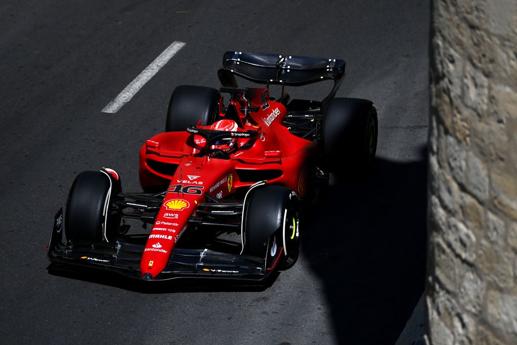 <p>Leclerc ‘s Ferrari made up the gap set by Perez on the first run </p>