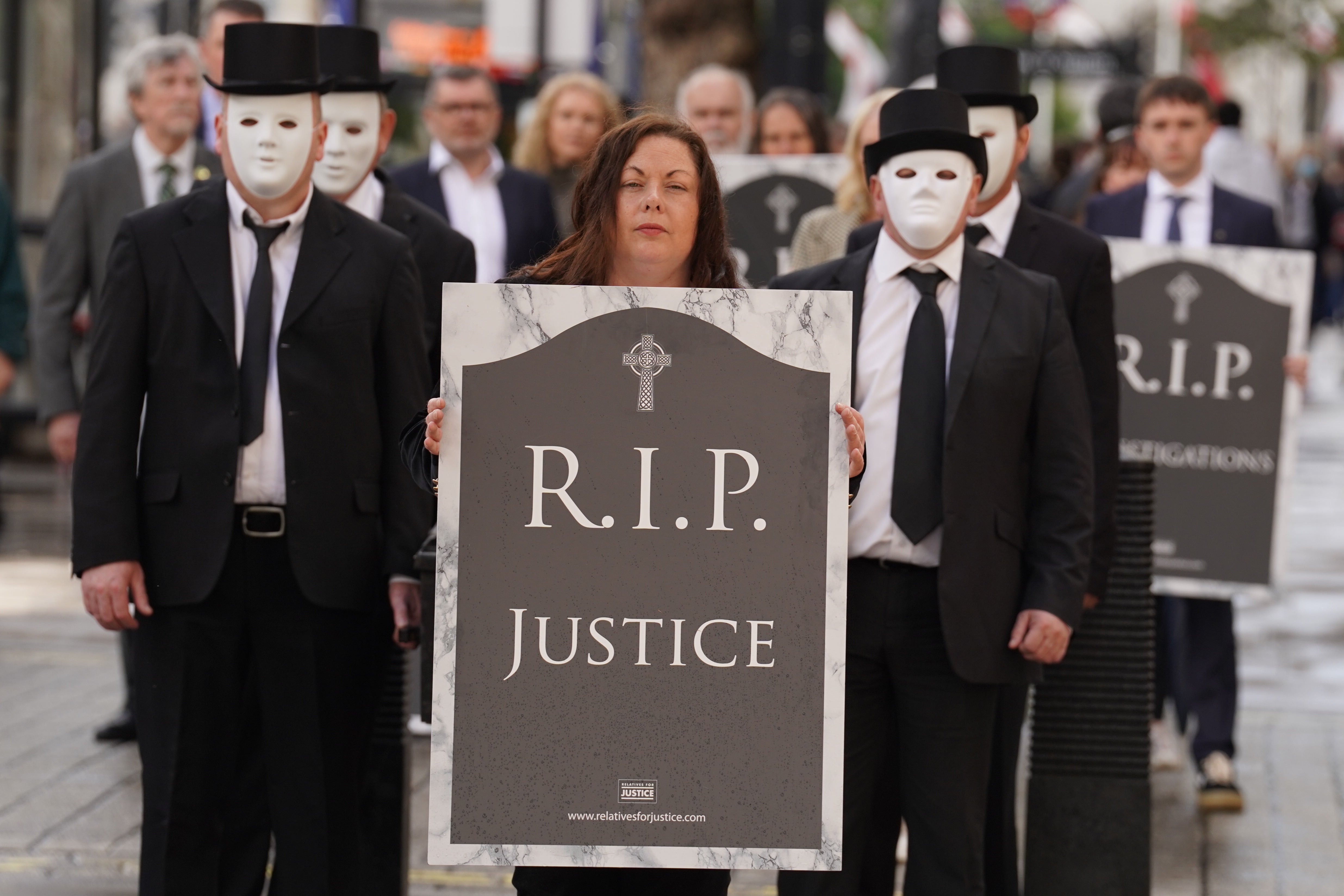 Representatives from Relatives for Justice protested in Westminster last month against the UK government’s introduction of controversial legacy legislation