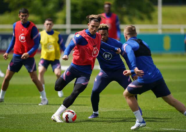 England players in training ahead of the Nations League match with Italy (Joe Giddens/PA)