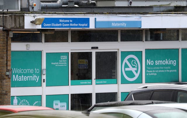 A view of the entrance to the maternity unit of the Queen Elizabeth the Queen Mother (QEQM) Hospital in Margate (PA)