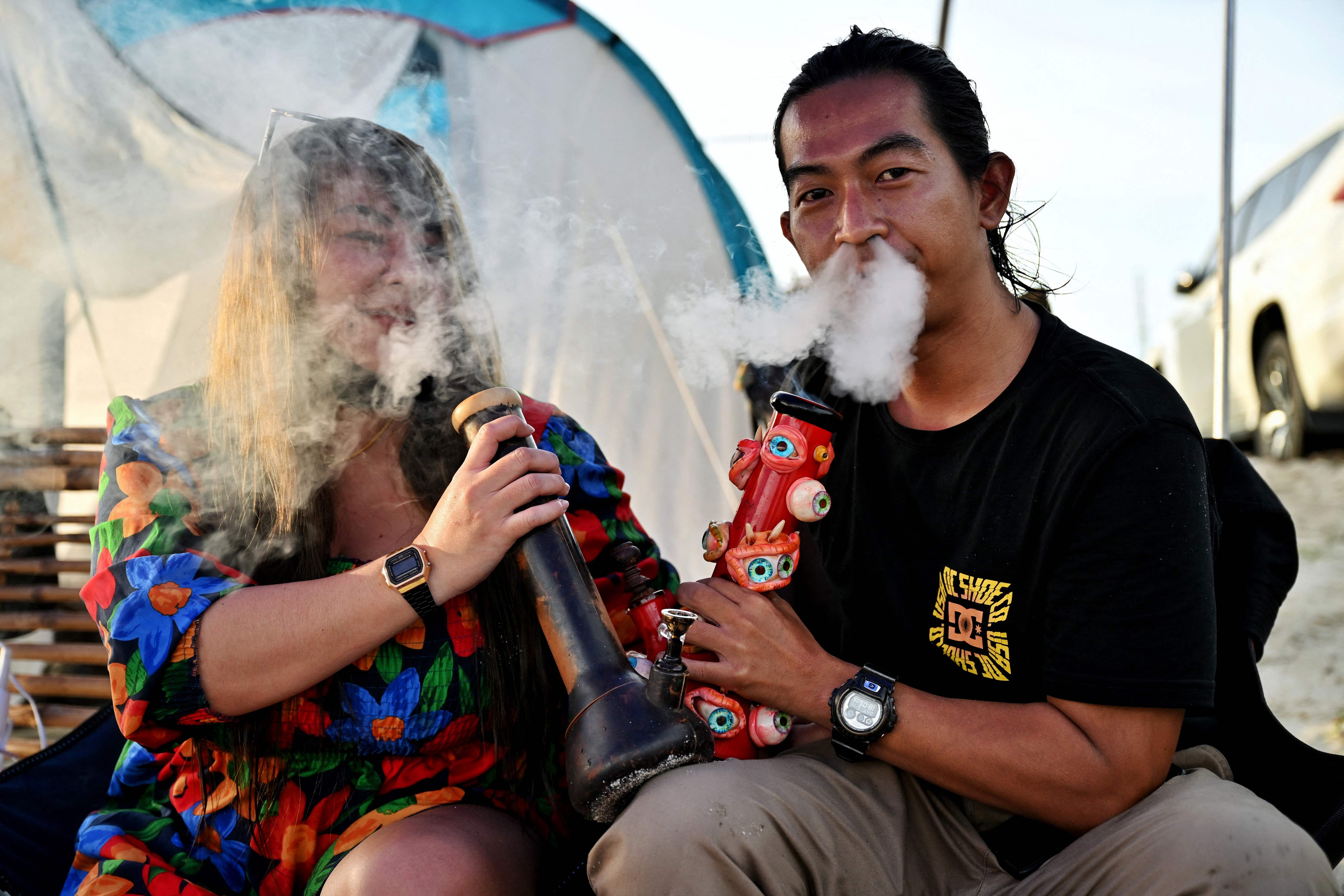 <p>File. People smoke weed to celebrate legalisation of cannabis in Nakhon, Thailand, on 11 June 2022</p>