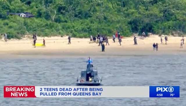 <p>Two teenagers die after being dragged under water by a rip tide as they swam in the water off New York</p>