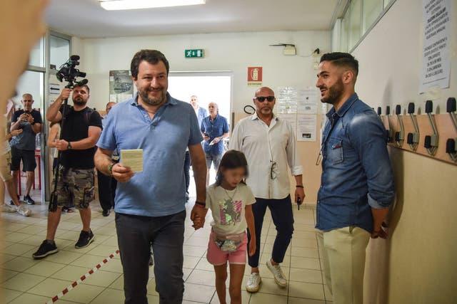 <p>Matteo Salvini, votes in Milan on Sunday</p>