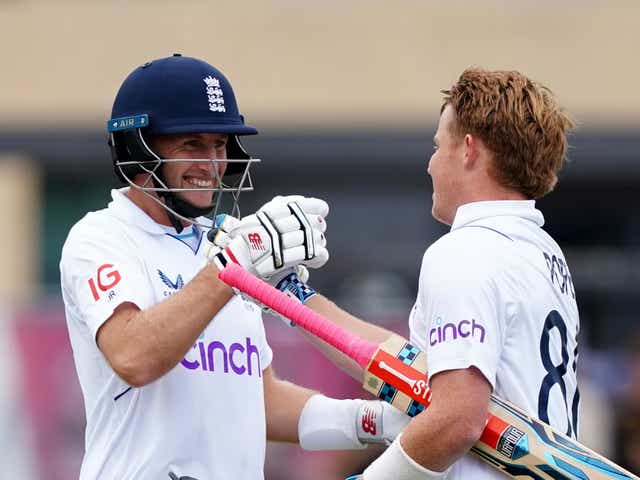<p>Centuries by Root, left, and Pope give England hope in this second Test </p>
