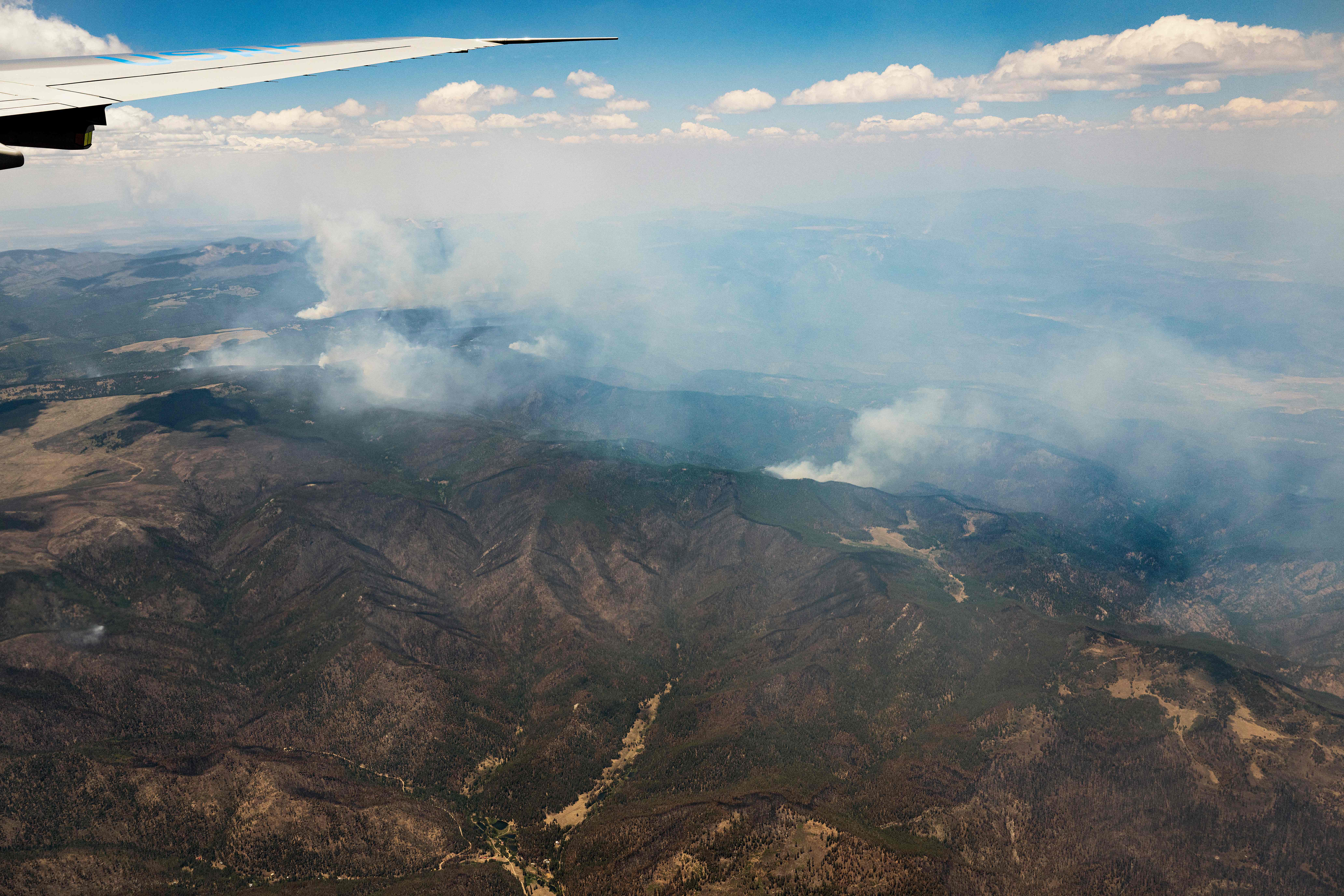Air Force One, with US President Joe Biden, flies over New Mexico fires on June 11, 2022.