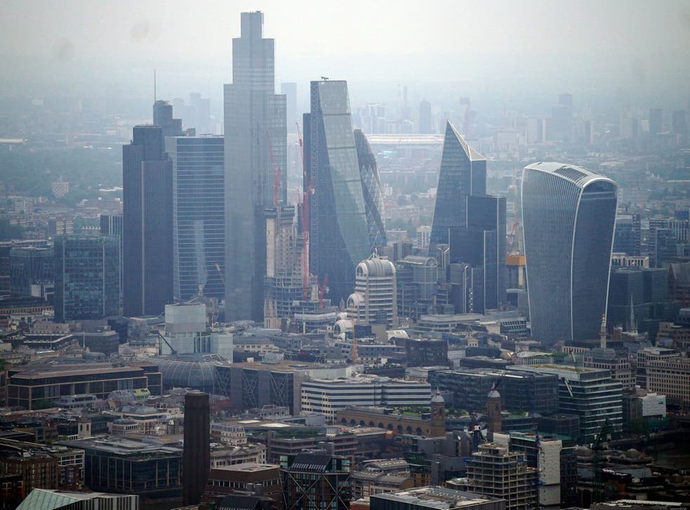 An aerial view of the City of London skyline, including the Leadenhall building, the Gherkin, 20 Fenchurch Street, 22 Bishopsgate and The Scalpel. Picture date: Friday July 9, 2021.