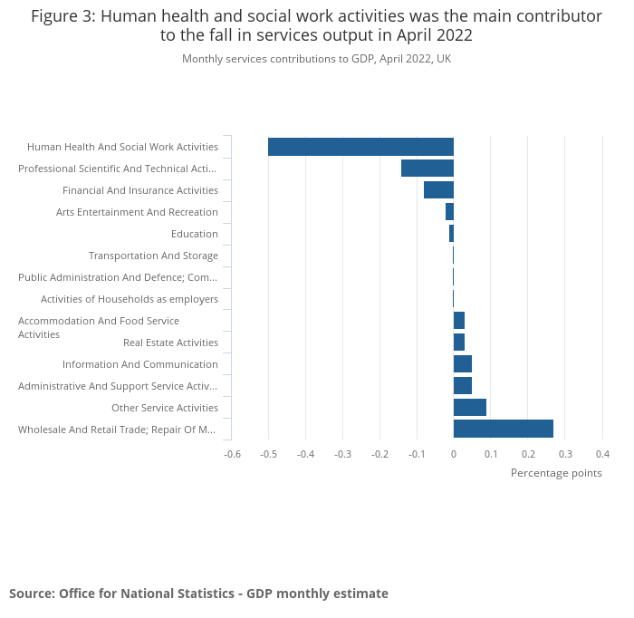 The ‘Human health and social work activities’ category was the main contributor to the fall in economic output