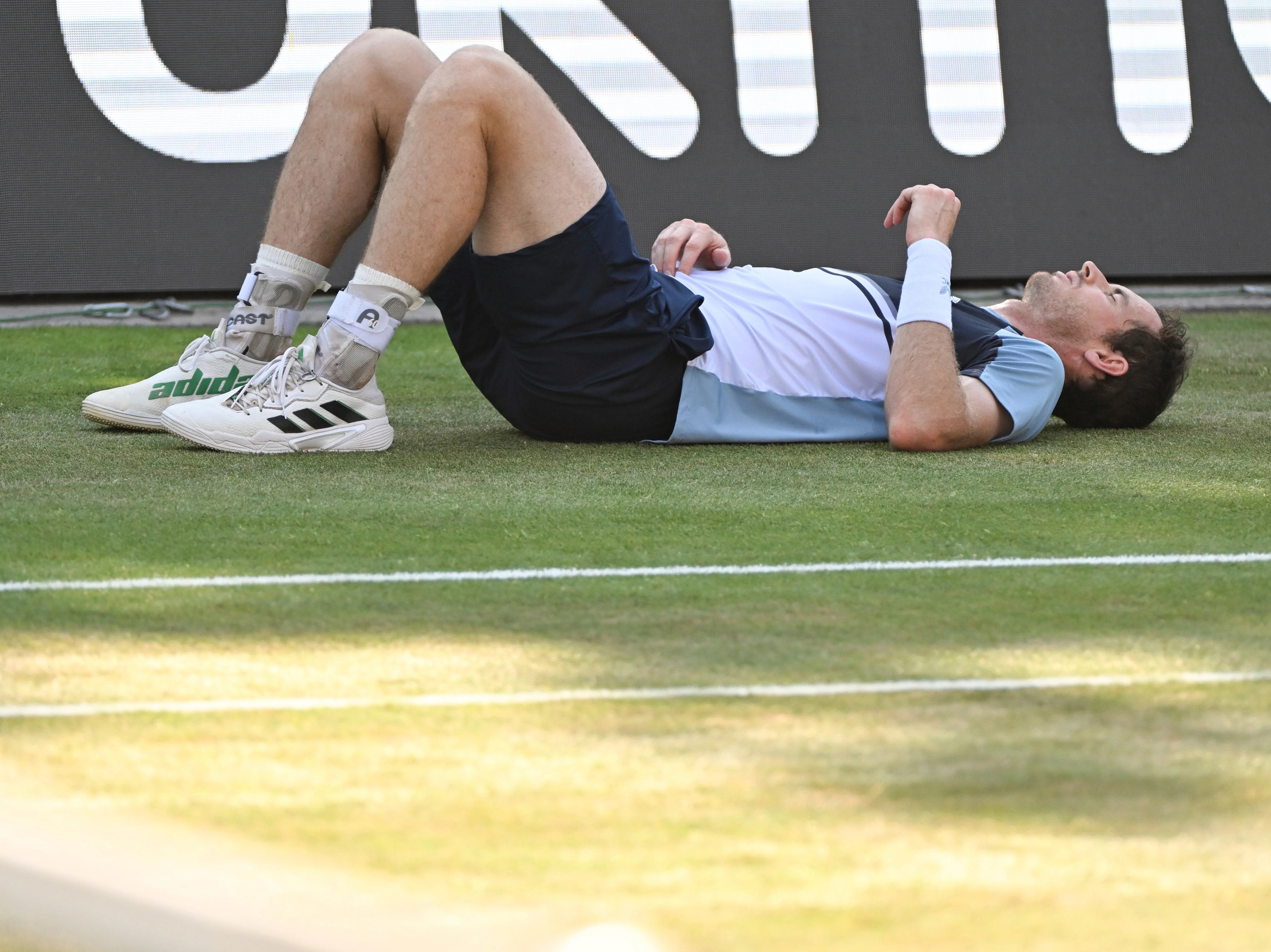 Andy Murray needed treatment for the injury during the Stuttgart Open final on Tuesday (Bernd Wei’brod/dpa via AP)