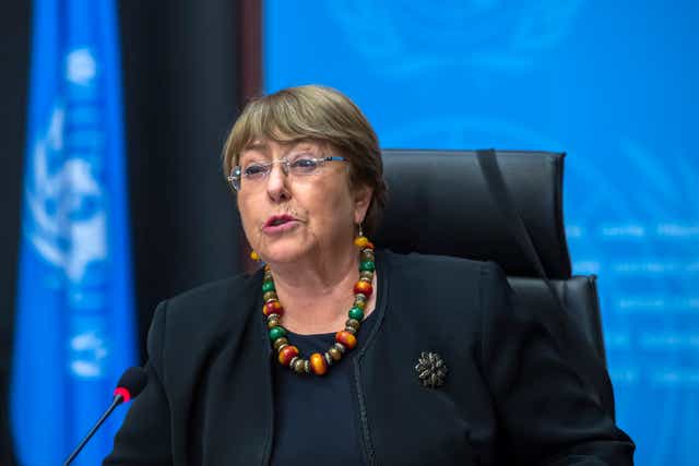 <p>Michelle Bachelet, UN High Commissioner for Human Rights, speaks during a news conference at the European headquarters in Geneva </p>