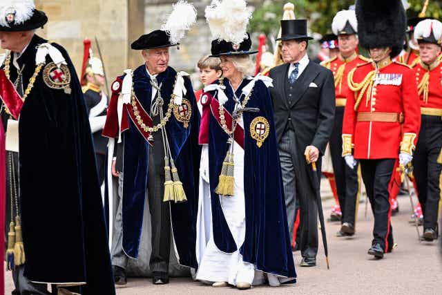 The Prince of Wales and the Duchess of Cornwall arriving for the annual Order of the Garter Service at St George’s Chapel, Windsor Castle (PA)