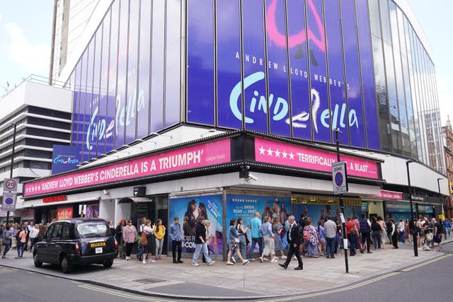 People queuing to go into the Gillian Lynne Theatre in Drury Lane, London, to see the last performance of Cinderella. The Andrew Lloyd Webber production has now closed, less than a year after its premiere (Yui Mok/PA)