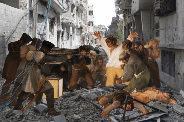 <p>A photomontage of Goya’s ‘Third of May’ by Tammam Azzam</p>