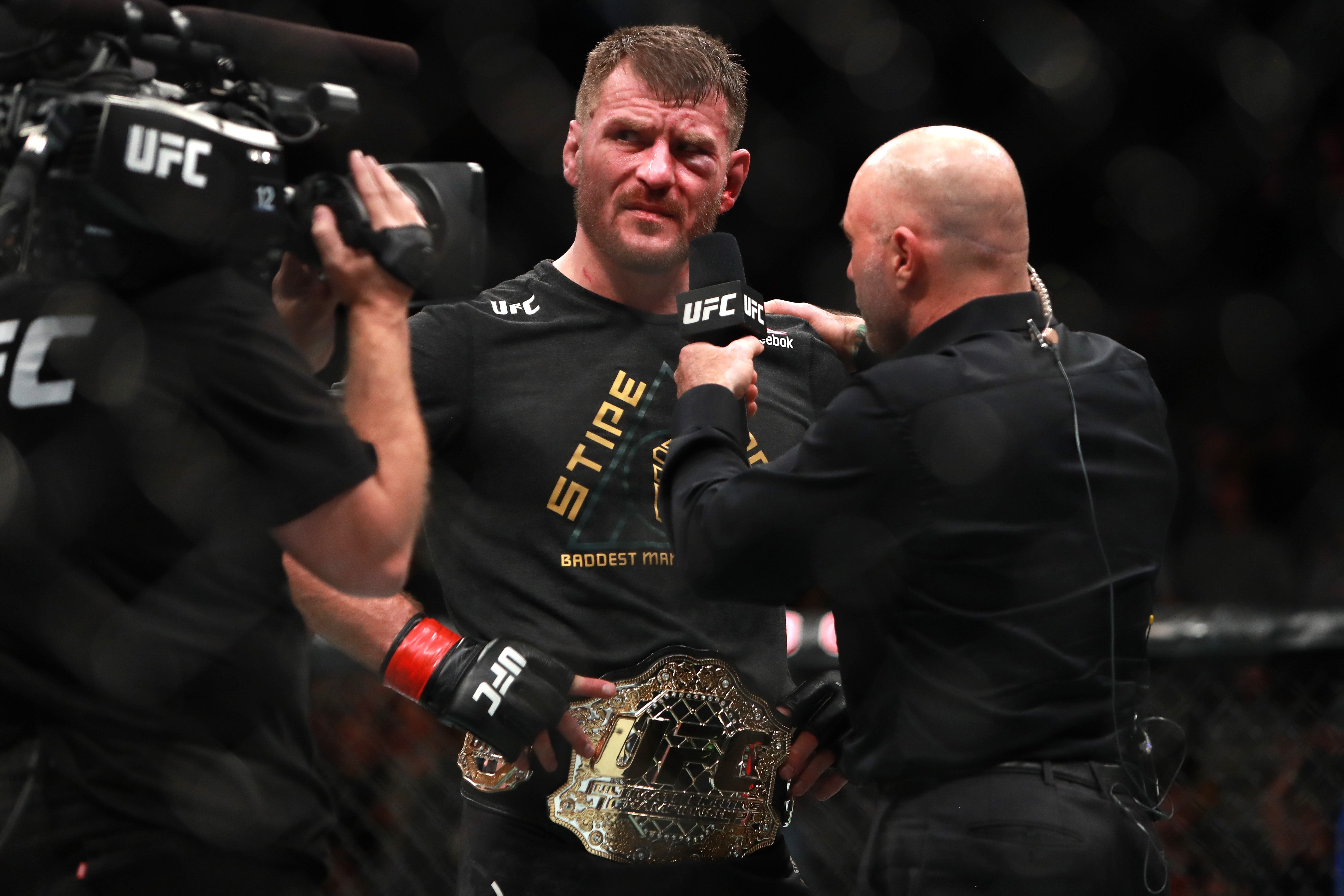 Stipe Miocic after retaining the UFC heavyweight title with a masterclass against Francis Ngannou in 2018